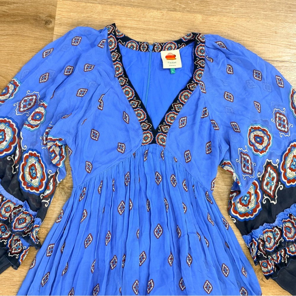 FARM Rio Anika Tiles Long Sleeve Blue Maxi Dress - Picture 8 of 16